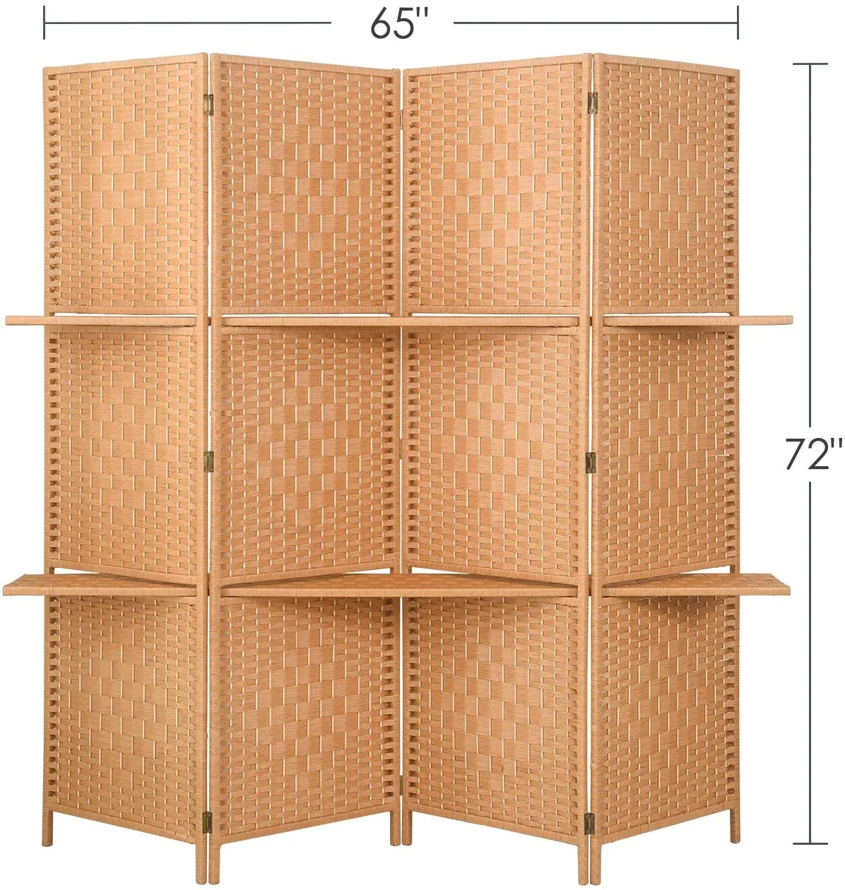 6 ft Tall Extra Wide 6 Panels Room Divider Folding Screen 2 Display Shelves