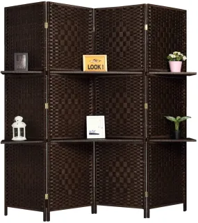 6 ft Tall Extra Wide 6 Panels Room Divider Folding Screen 2 Display Shelves