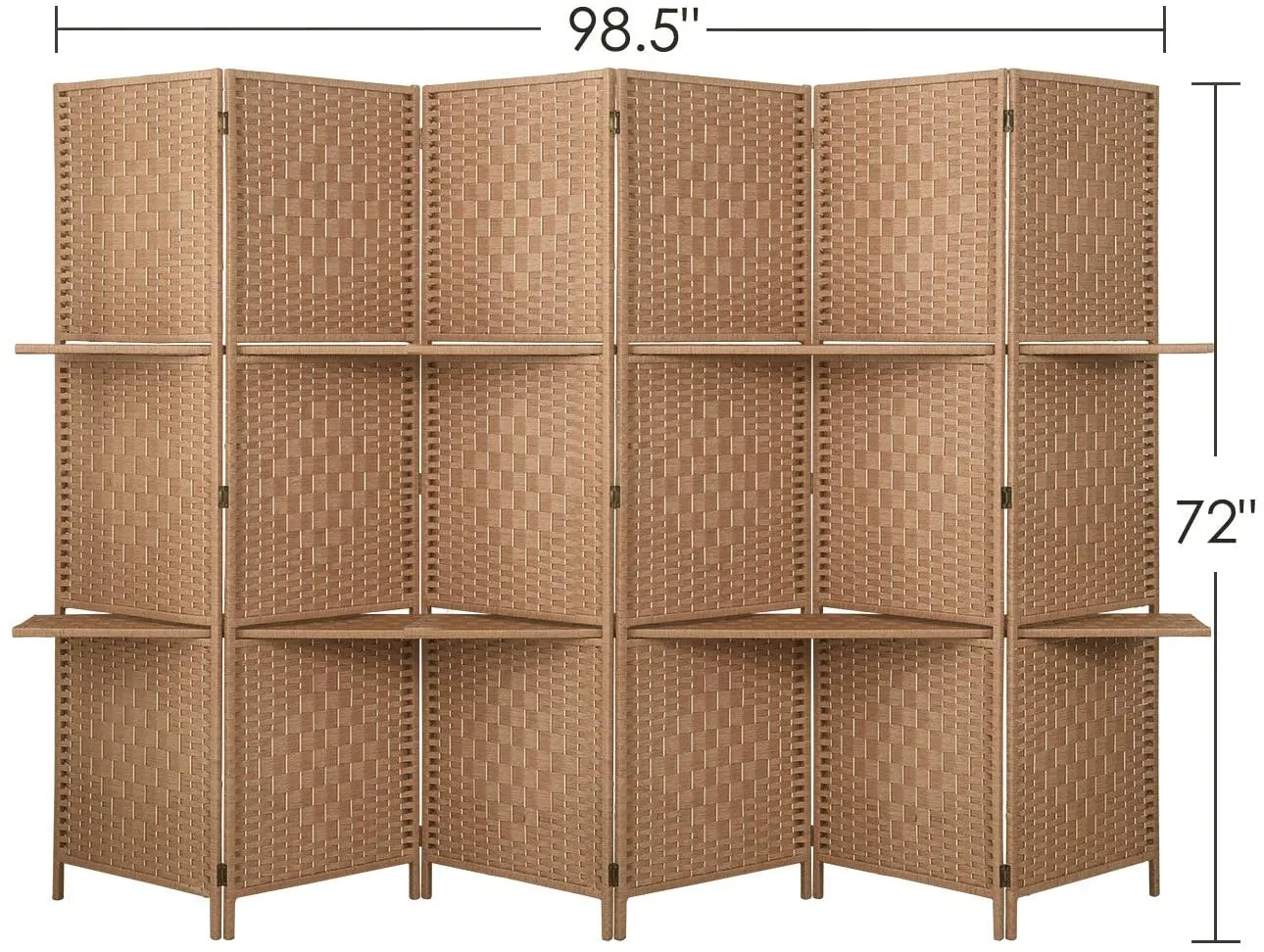 6 ft Tall Extra Wide 6 Panels Room Divider Folding Screen 2 Display Shelves