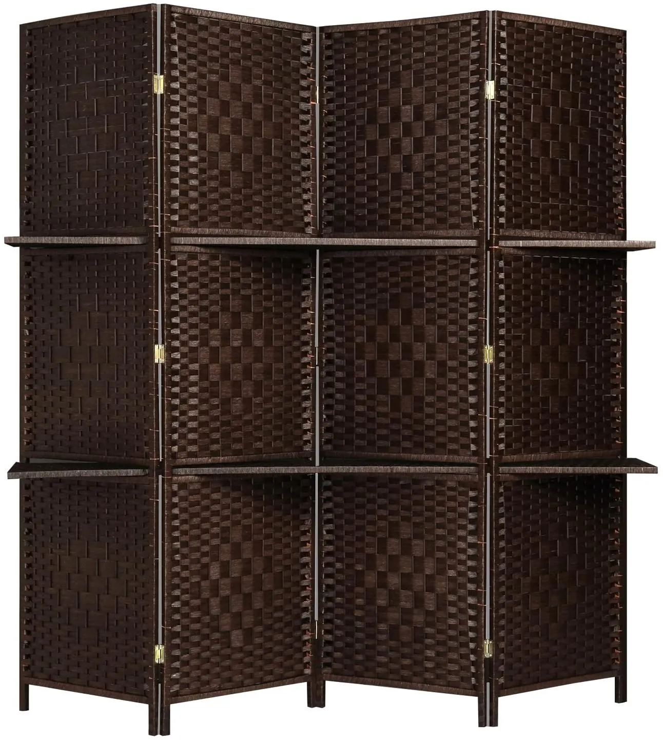 6 ft Tall Extra Wide 6 Panels Room Divider Folding Screen 2 Display Shelves