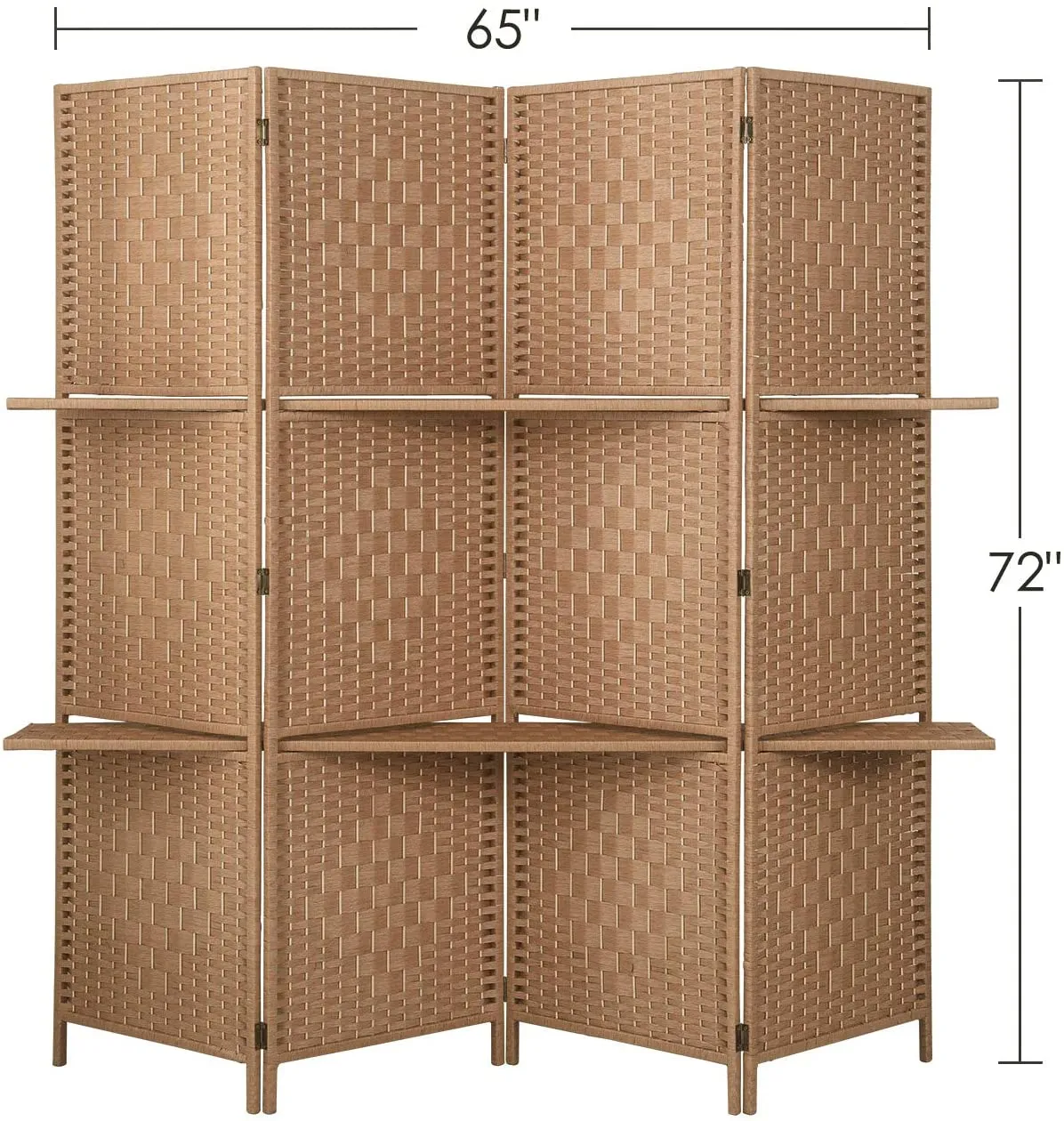 6 ft Tall Extra Wide 6 Panels Room Divider Folding Screen 2 Display Shelves