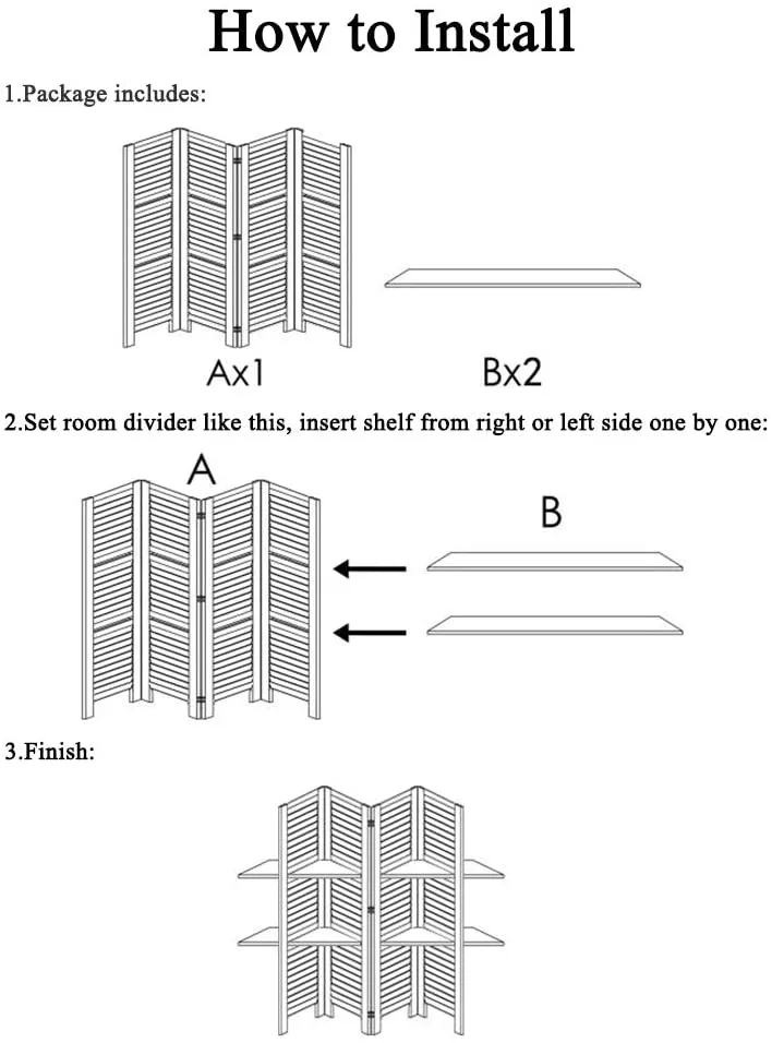 6 ft Tall Extra Wide 6 Panels Room Divider Folding Screen 2 Display Shelves