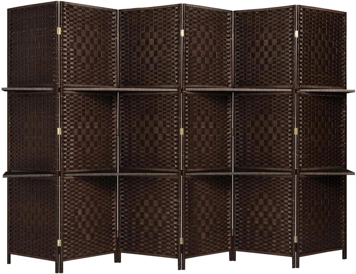 6 ft Tall Extra Wide 6 Panels Room Divider Folding Screen 2 Display Shelves
