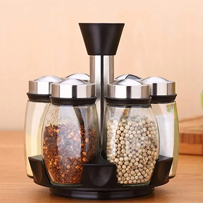 6 pcs Rotating Condiment Spice Jars Set for Kitchen