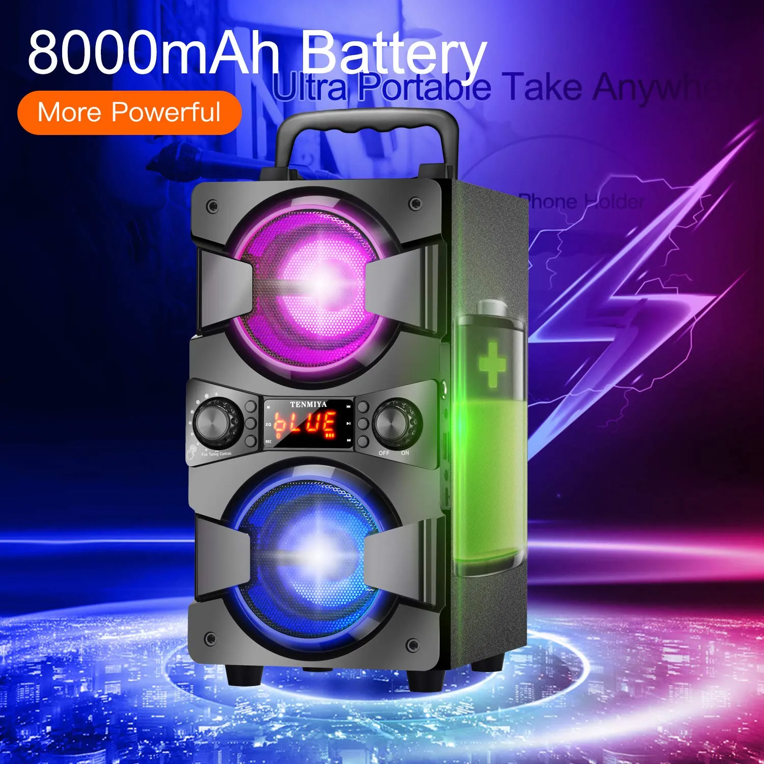 60W Bluetooth Speakers Portable Wireless Speaker with Double Subwoofer Heavy Bass, FM Radio, Microphone, Lights, Remote EQ, Loud Boom Box Stereo Sound System Speaker for Home Outdoor Party Gifts(1MIC)