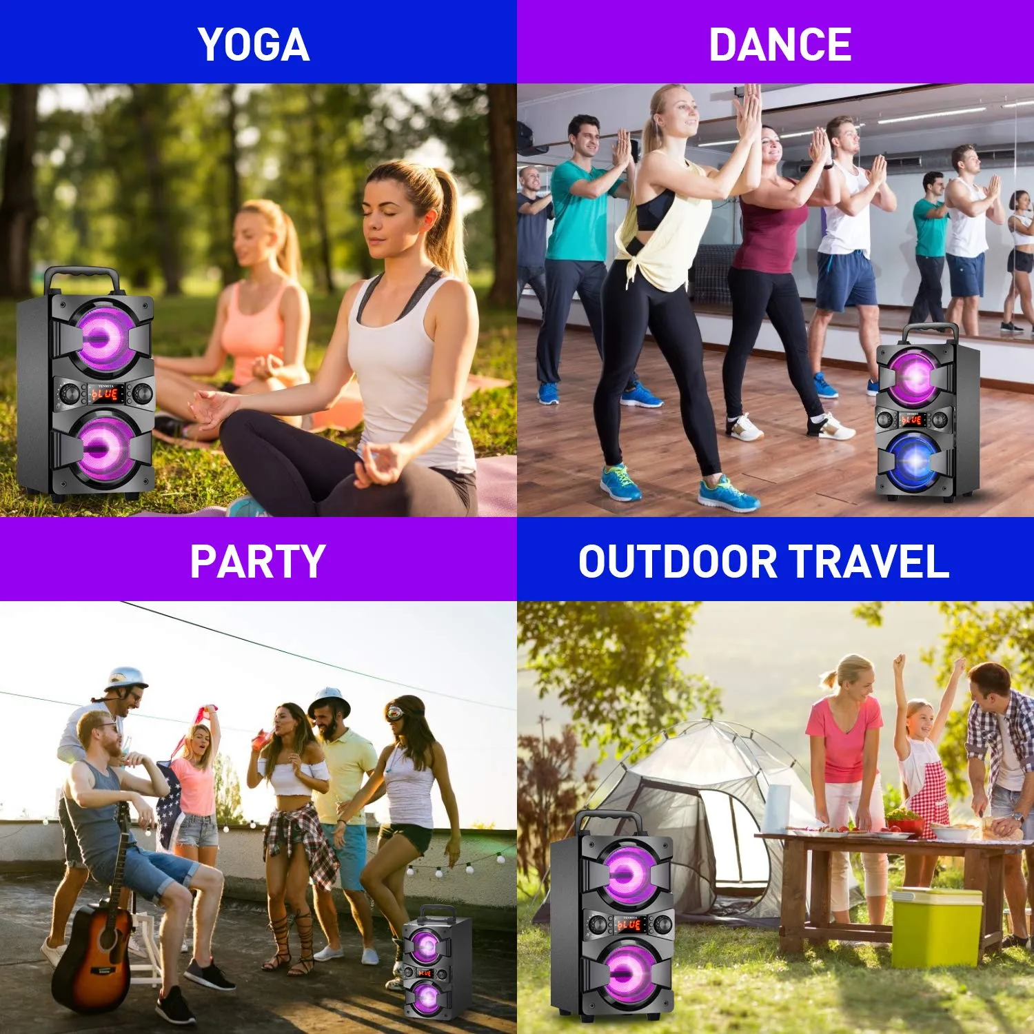60W Bluetooth Speakers Portable Wireless Speaker with Double Subwoofer Heavy Bass, FM Radio, Microphone, Lights, Remote EQ, Loud Boom Box Stereo Sound System Speaker for Home Outdoor Party Gifts(1MIC)