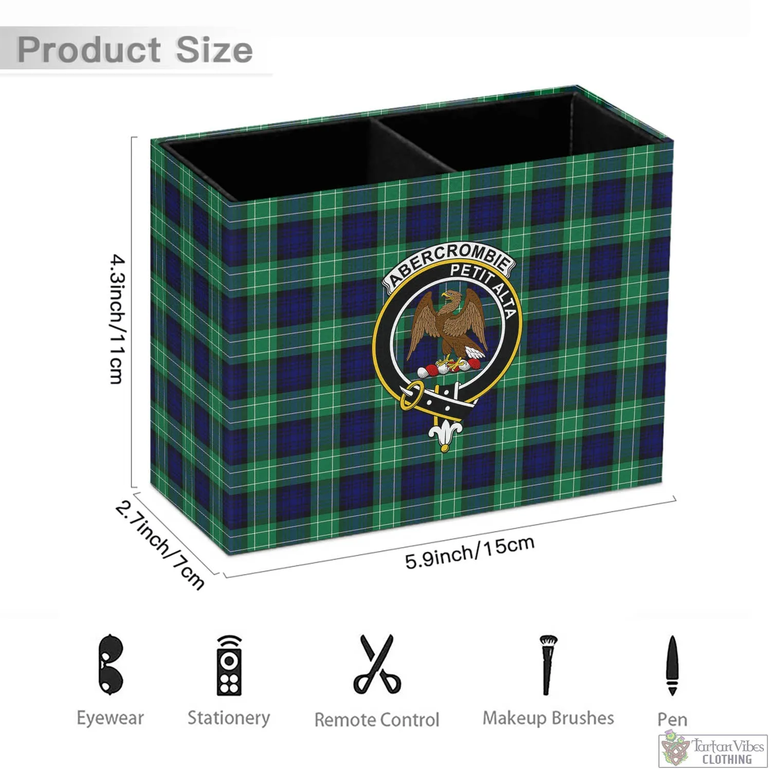 Abercrombie Tartan Pen Holder with Family Crest