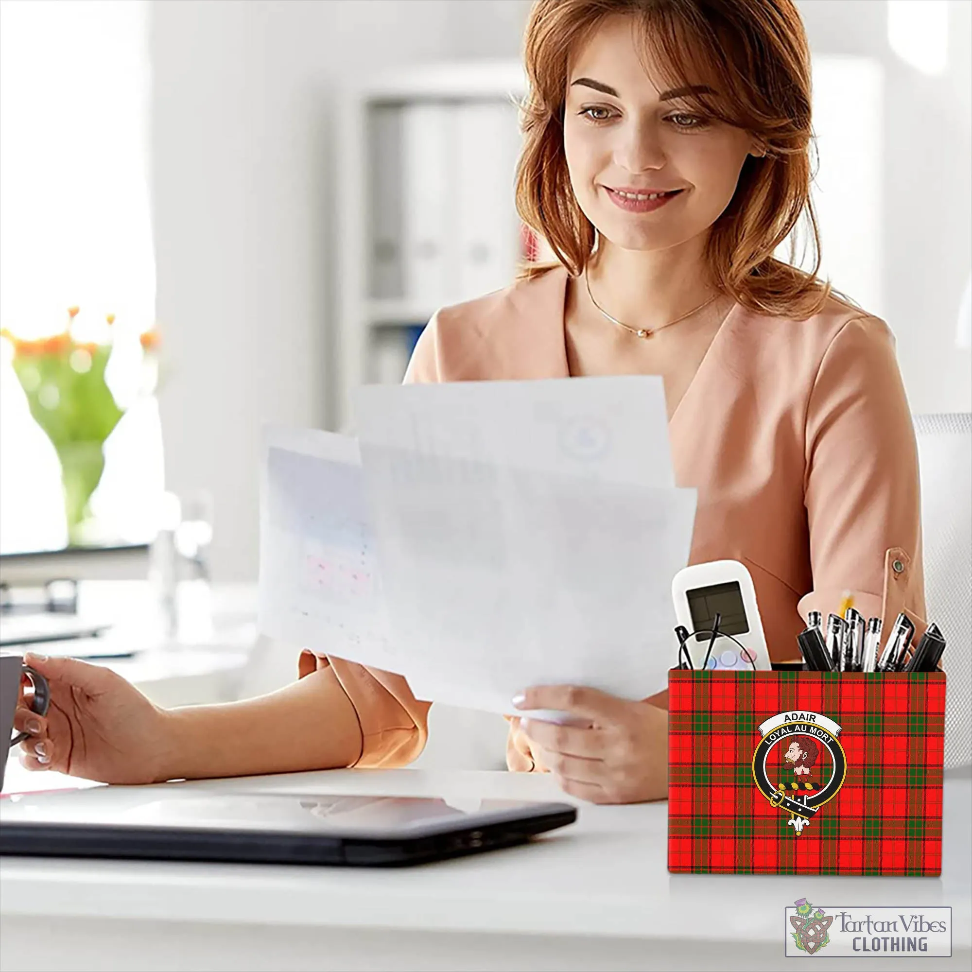 Adair Tartan Pen Holder with Family Crest