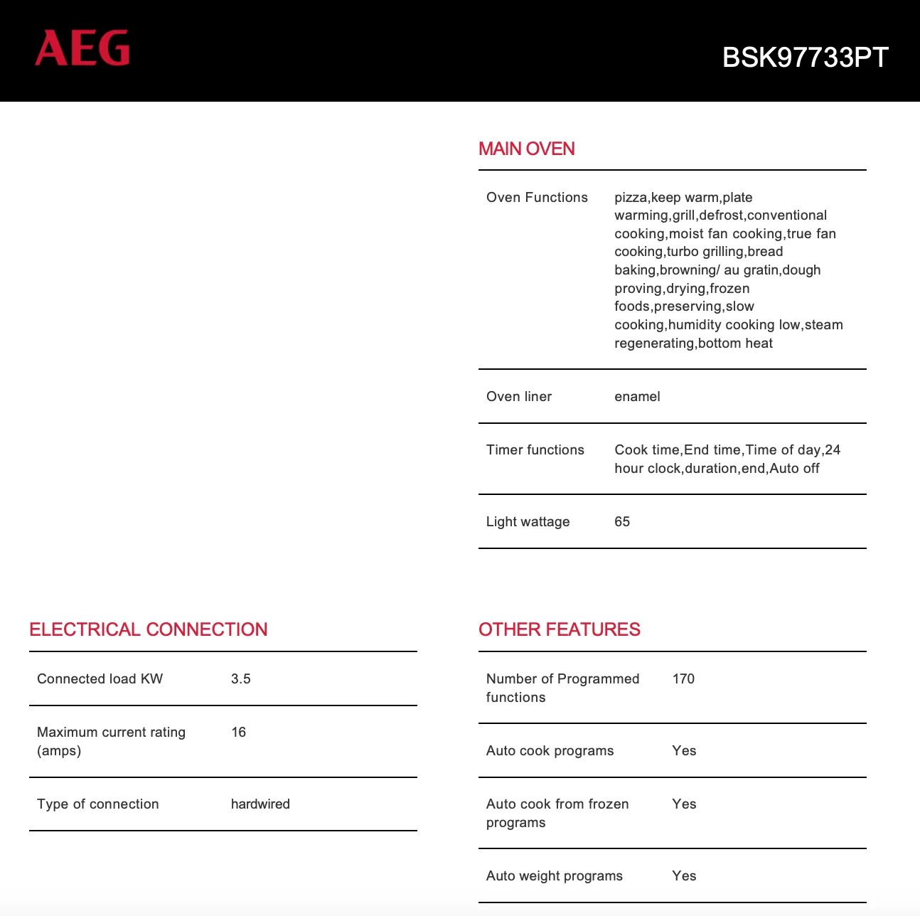 AEG BSK97733PT 60cm Pyrolytic Built-In Oven with STEAMCRISP, Matte Black - AEG Clearance and Cosmetic Seconds Discount