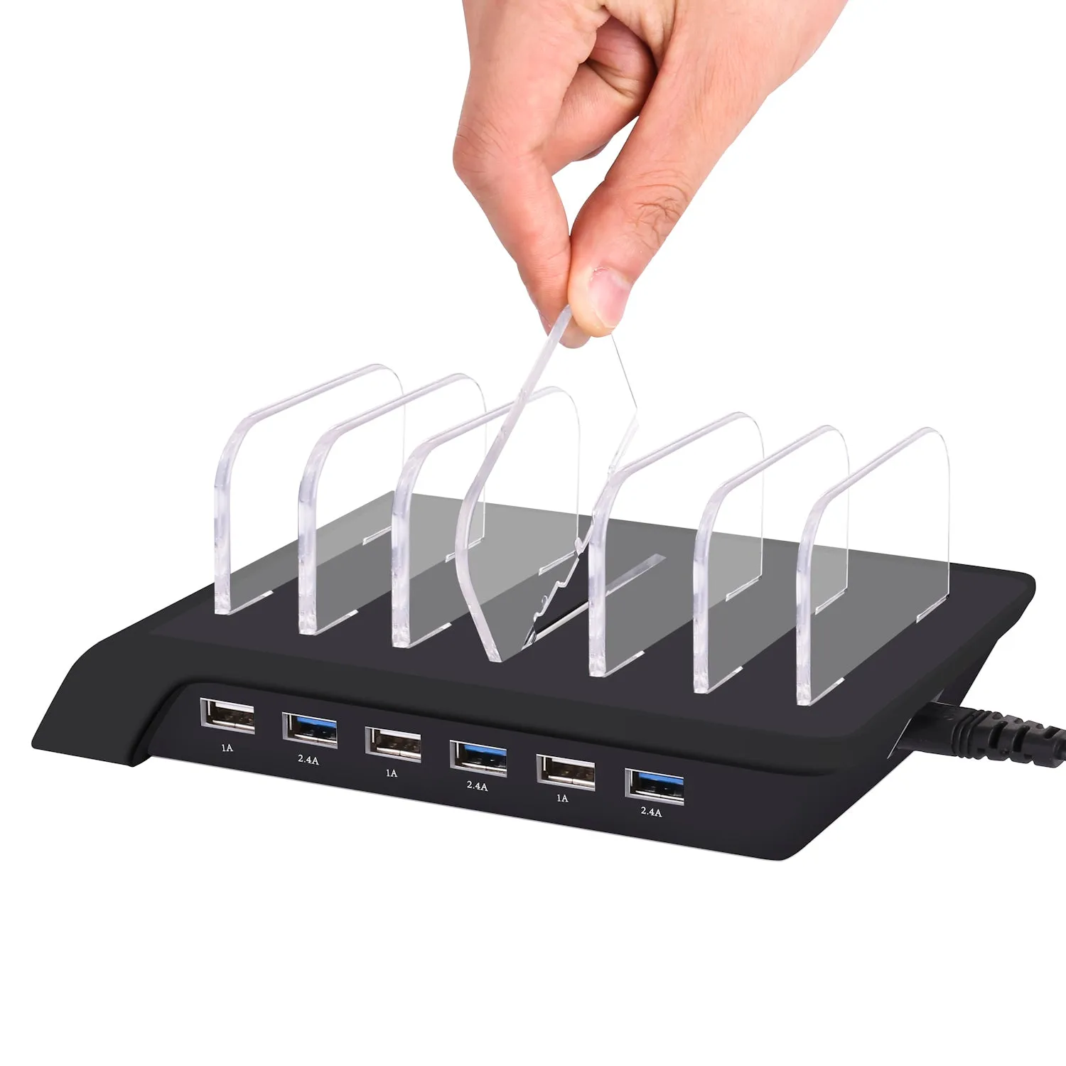 AGG 6 USB Charging Station for Multiple Devices - LED Indication - Smart Fast Charging Dock Compatible with IOS, Android, Cellphone Black