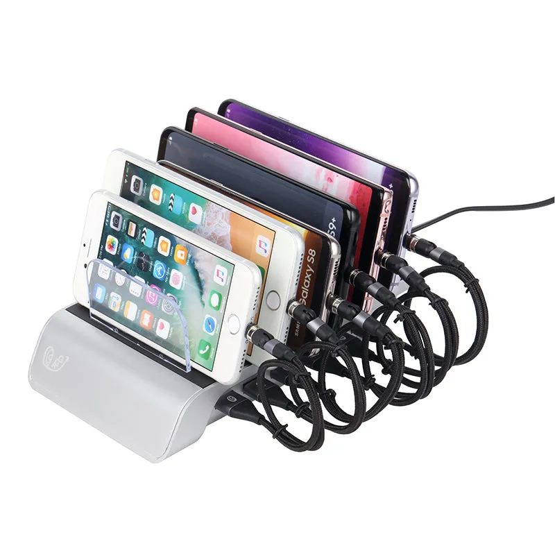 AGG 6 USB Charging Station for Multiple Devices - LED Indication - Smart Fast Charging Dock Compatible with IOS, Android, Cellphone Black