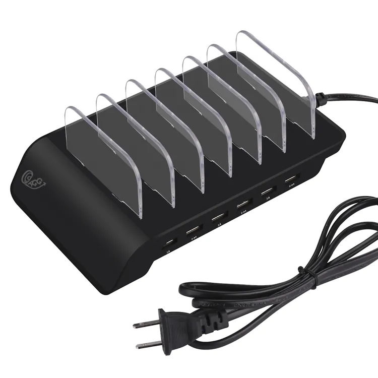 AGG 6 USB Charging Station for Multiple Devices - LED Indication - Smart Fast Charging Dock Compatible with IOS, Android, Cellphone Black
