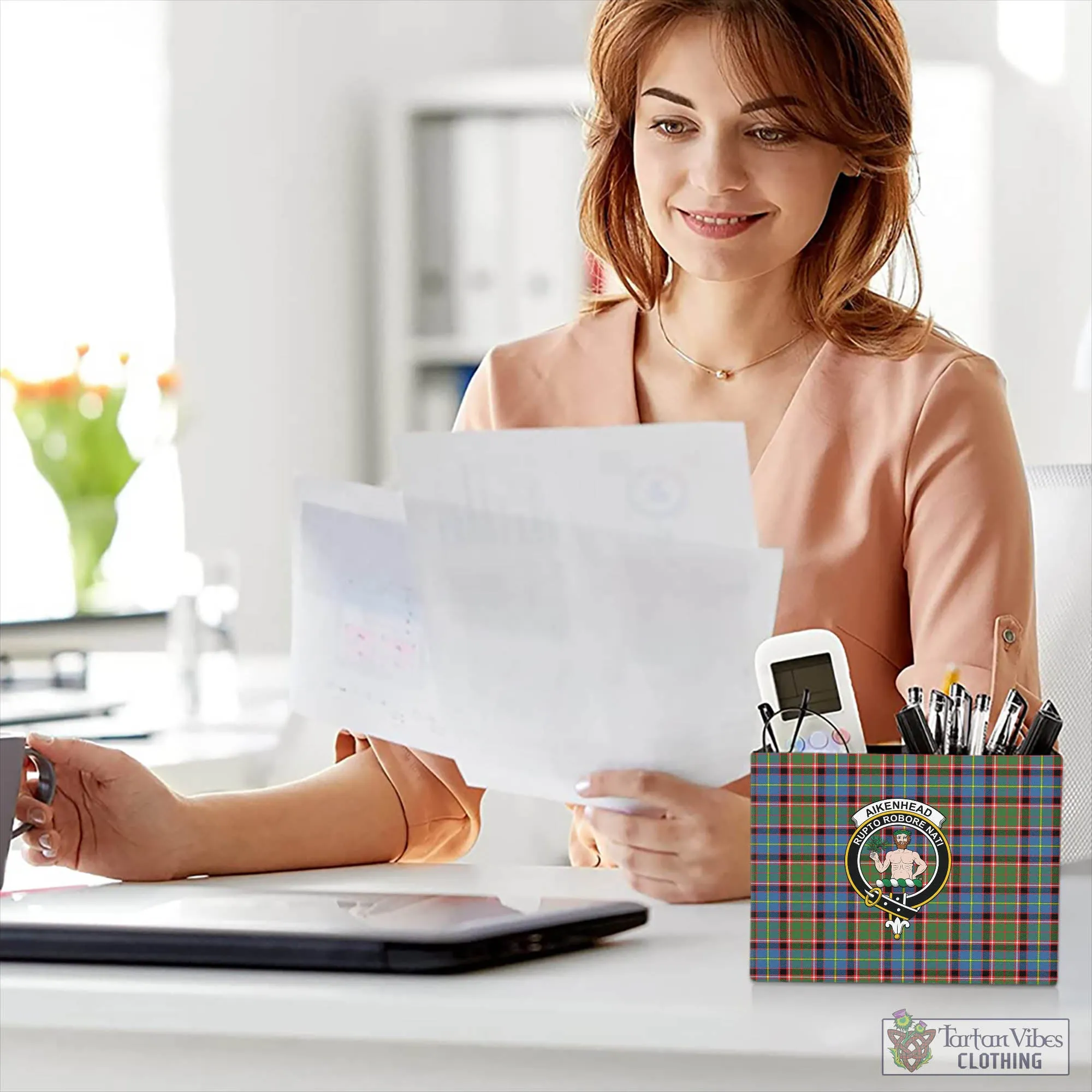 Aikenhead Tartan Pen Holder with Family Crest