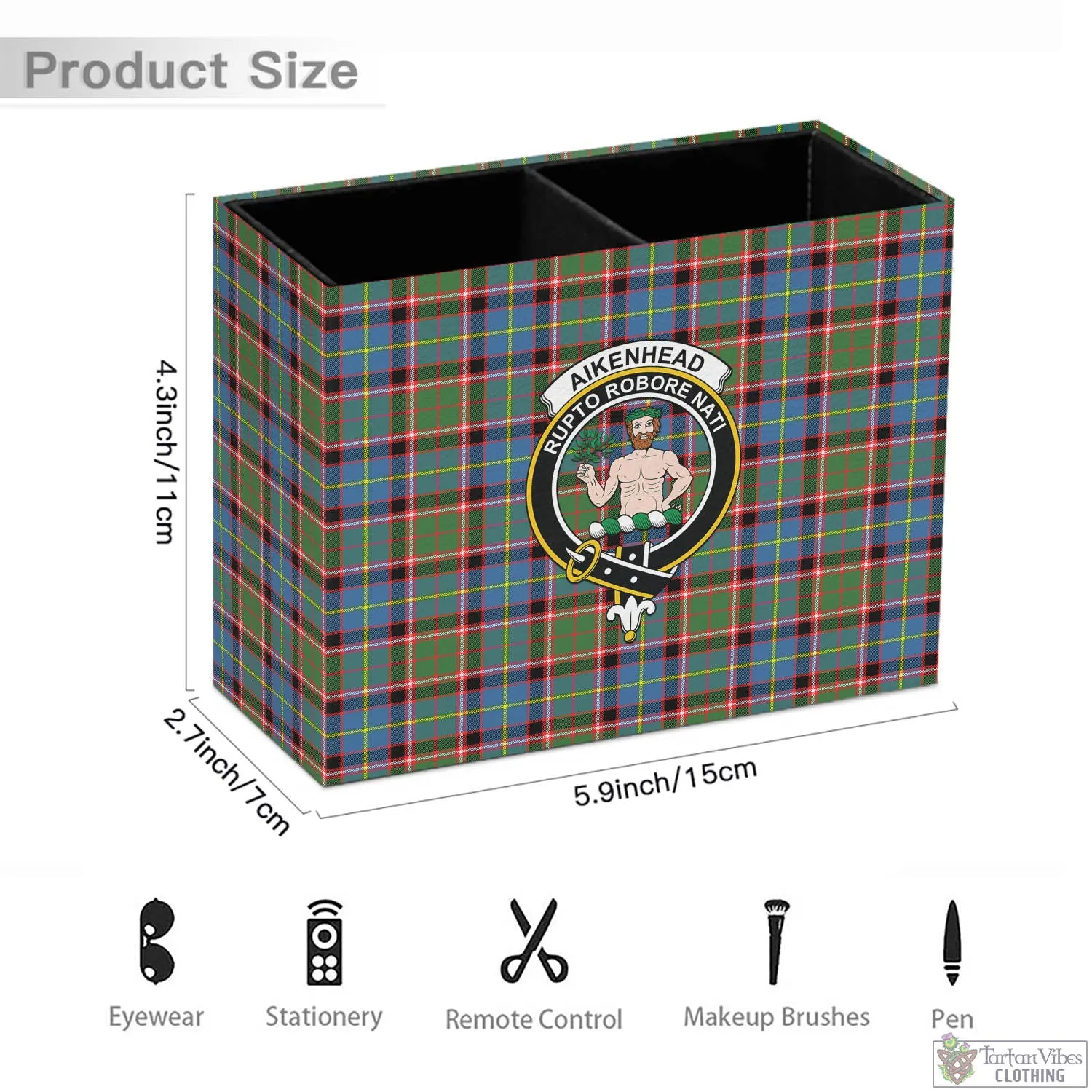 Aikenhead Tartan Pen Holder with Family Crest