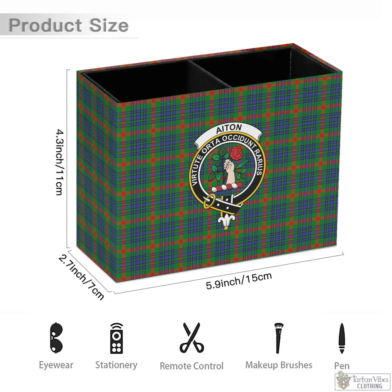 Aiton Tartan Pen Holder with Family Crest