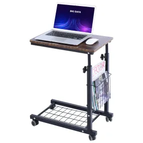 AIZ Overbed Table, Height Adjustable Sofa Side Table Slide Under The Sofa Table Laptop End Table Rolling Bedside Desk Cart, Black & Yellow