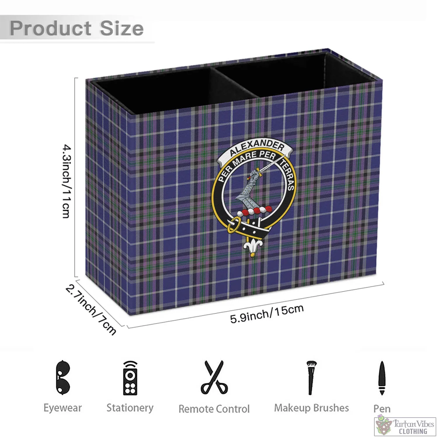 Alexander of Menstry Tartan Pen Holder with Family Crest