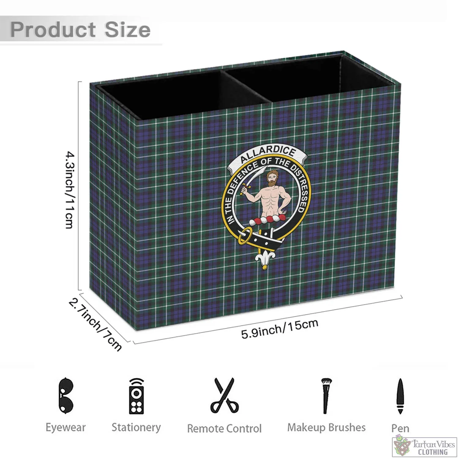 Allardice Tartan Pen Holder with Family Crest