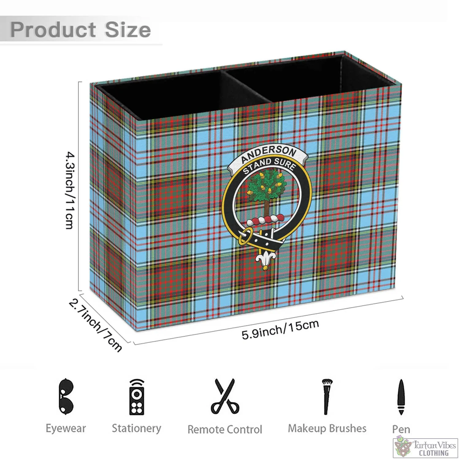 Anderson Ancient Tartan Pen Holder with Family Crest