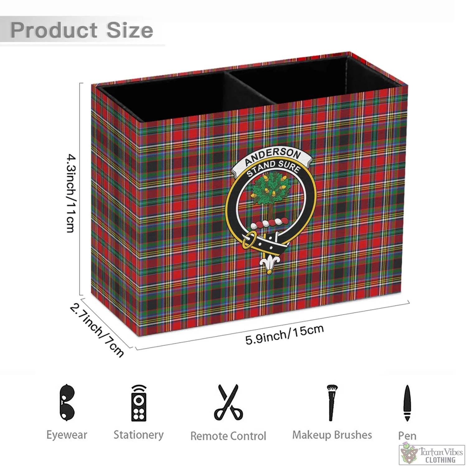 Anderson of Arbrake Tartan Pen Holder with Family Crest