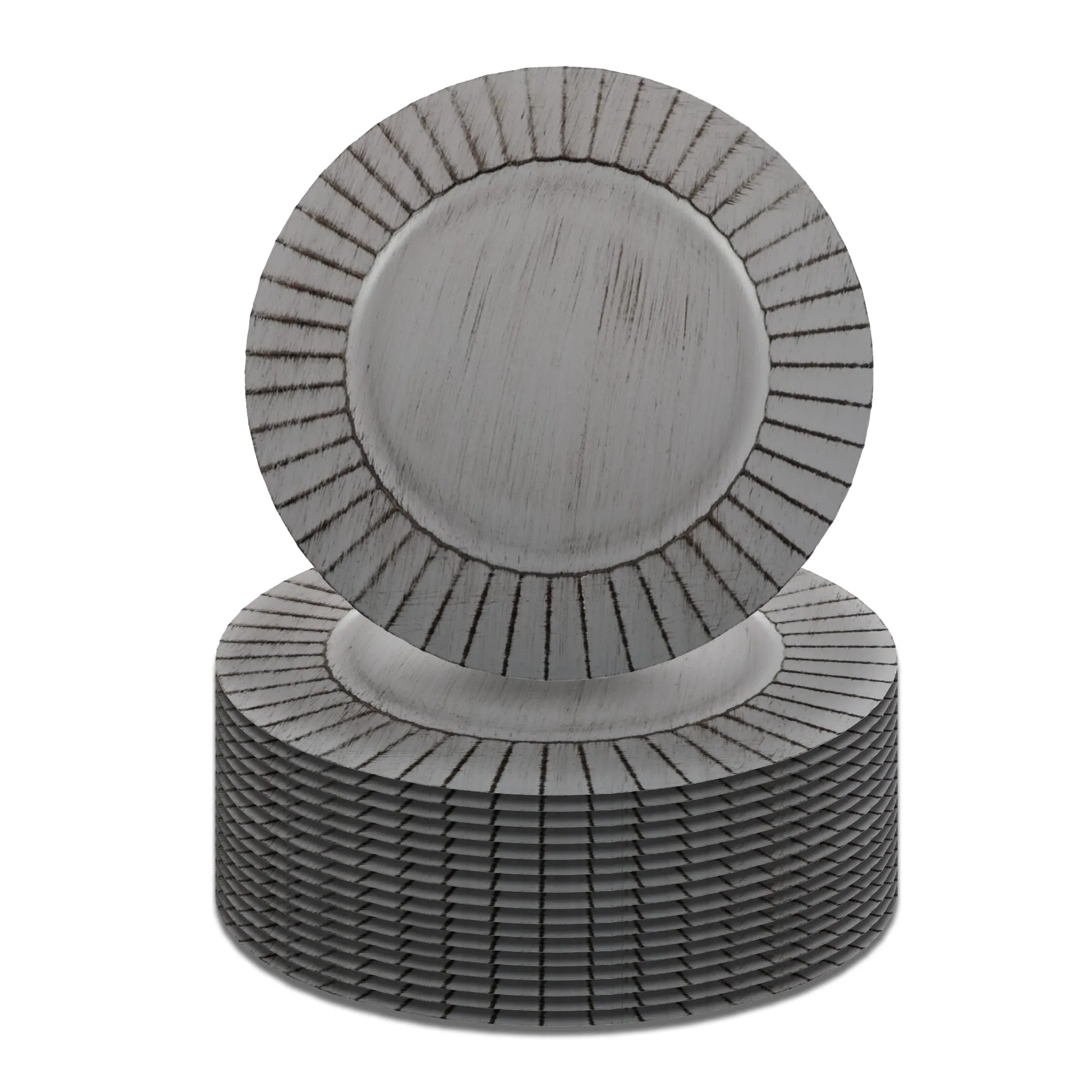 Antique Brushed Ribbed Charger Plates, BULK Set