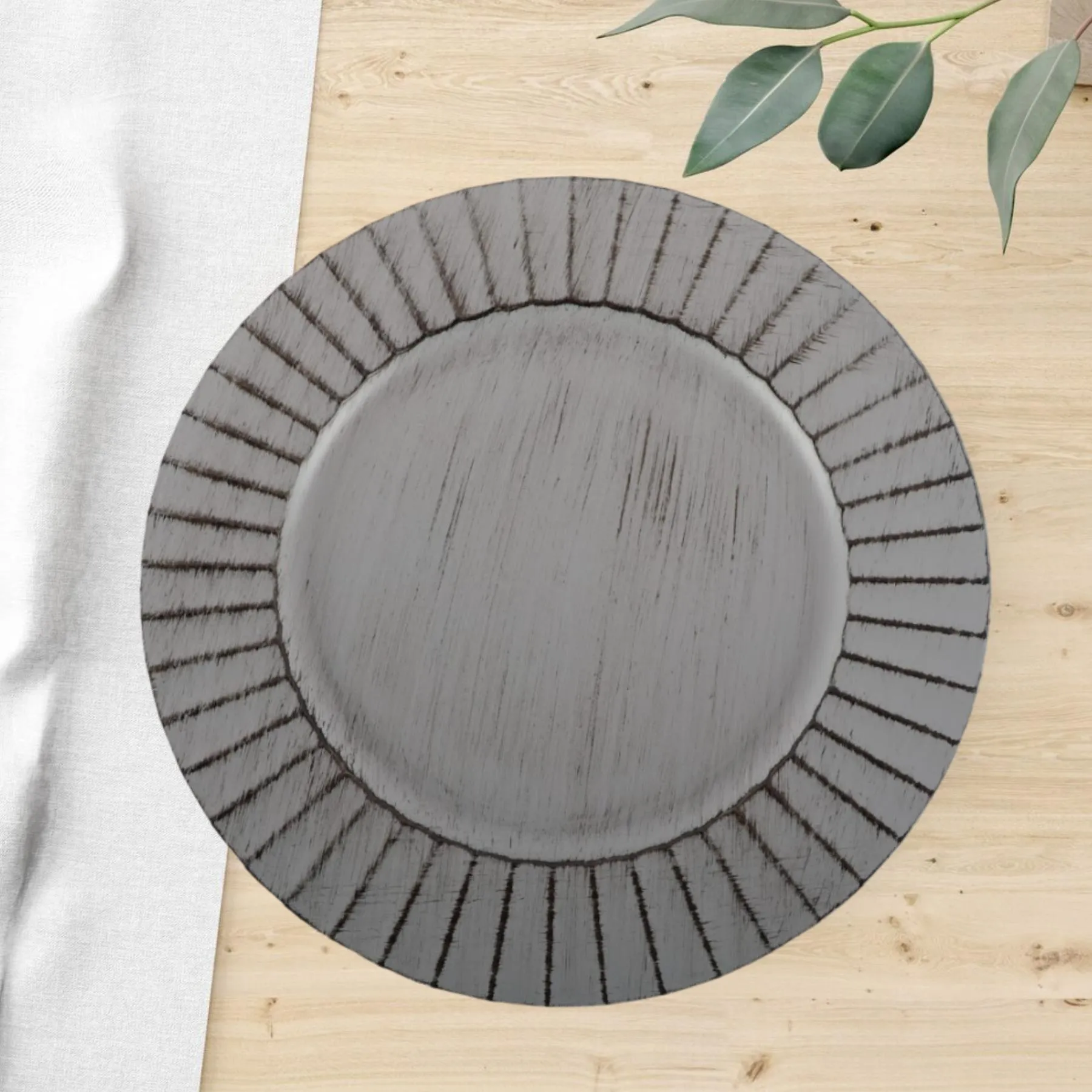 Antique Brushed Ribbed Charger Plates, BULK Set