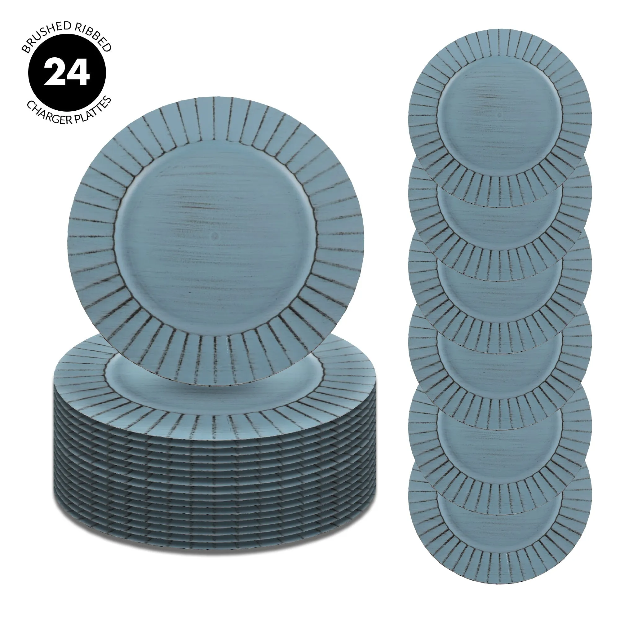 Antique Brushed Ribbed Charger Plates, BULK Set