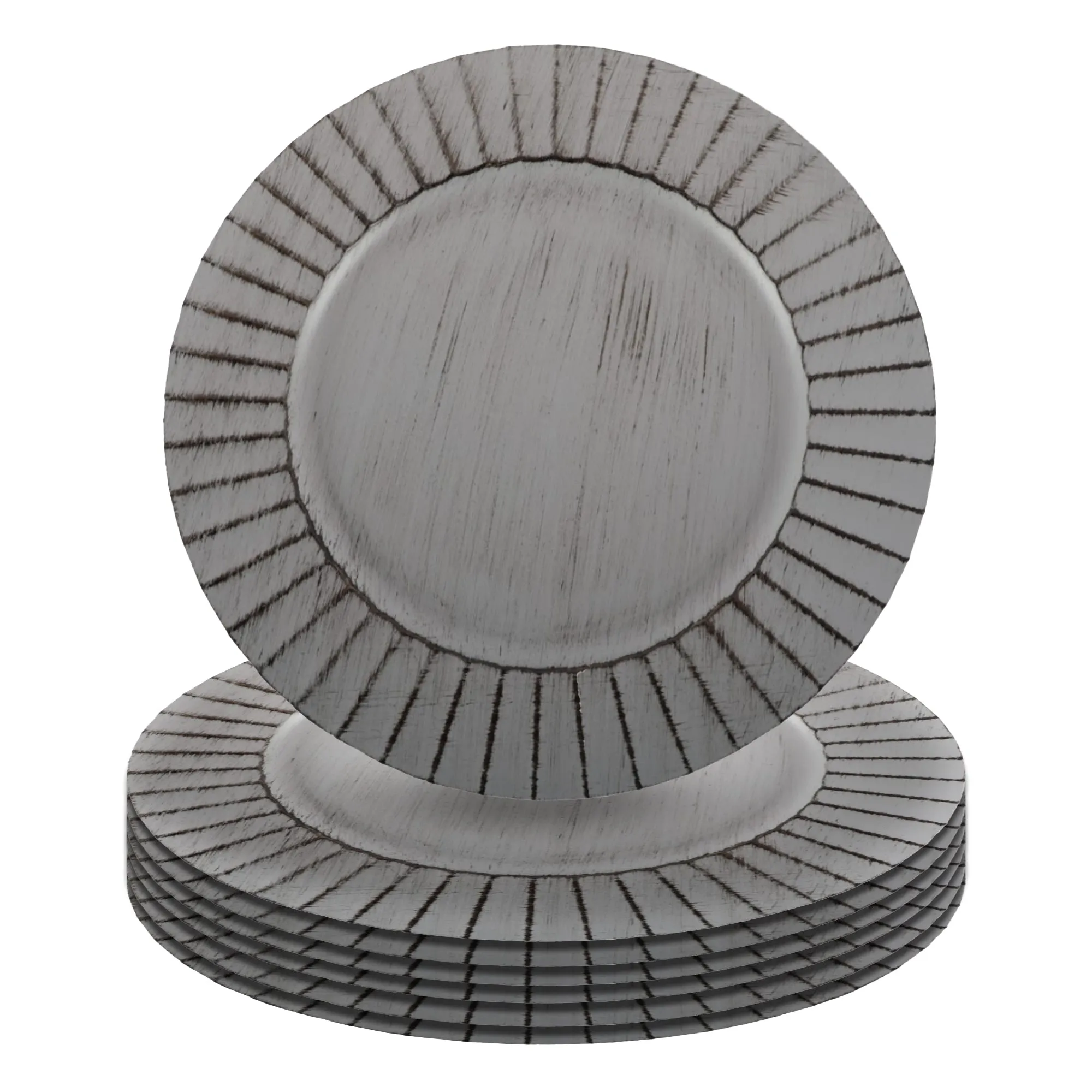 Antique Brushed Ribbed Charger Plates, BULK Set