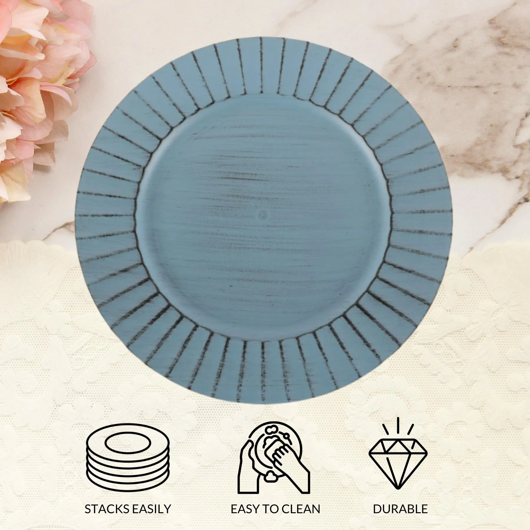 Antique Brushed Ribbed Charger Plates, BULK Set