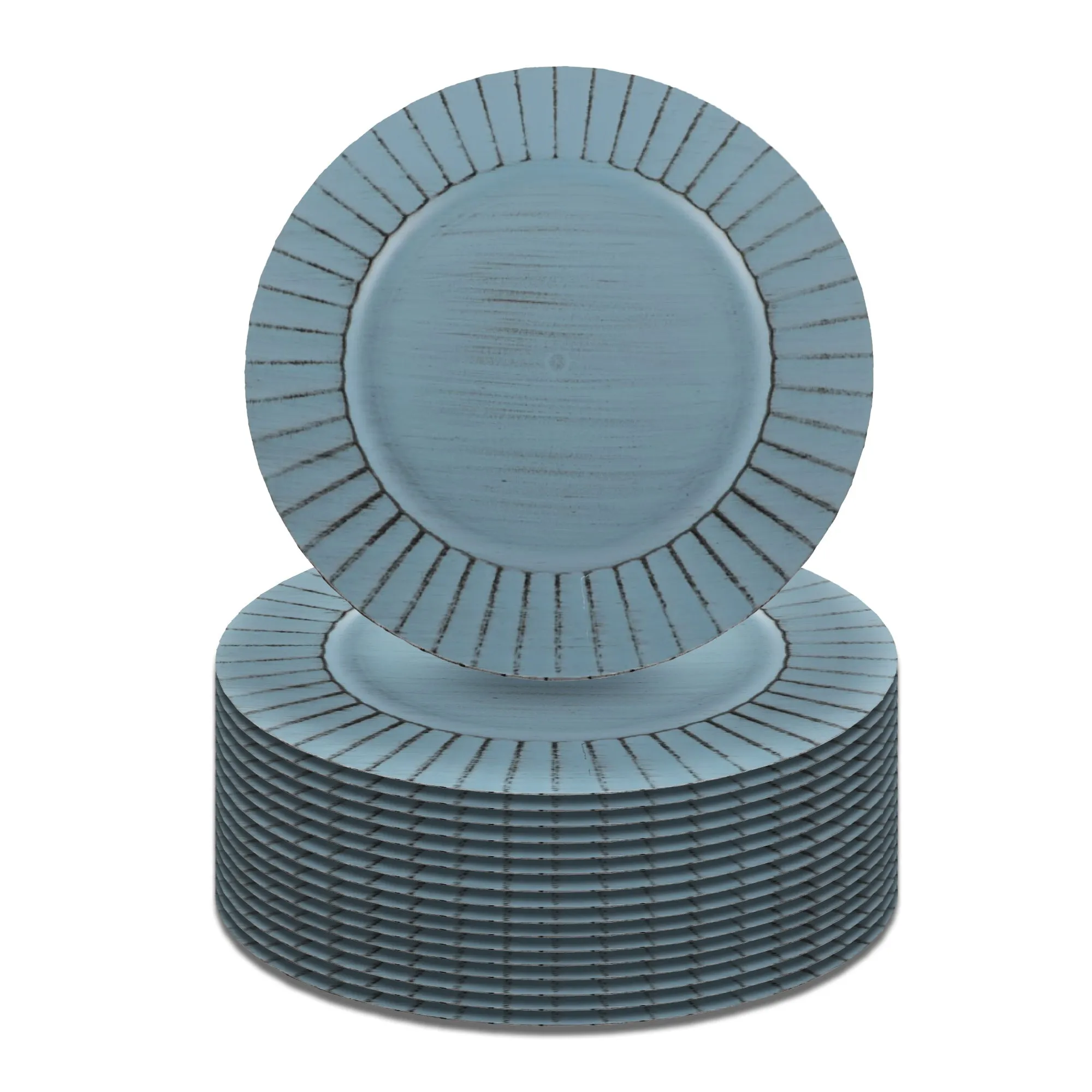 Antique Brushed Ribbed Charger Plates, BULK Set