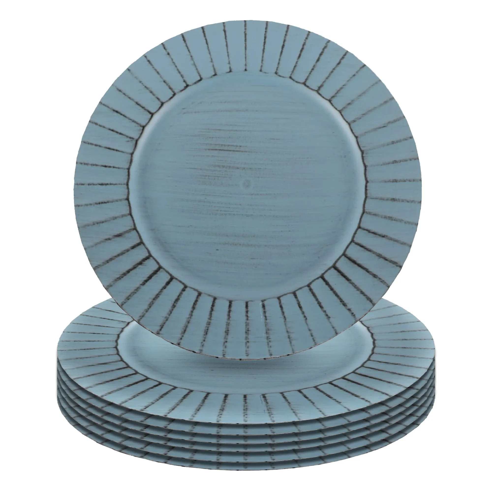 Antique Brushed Ribbed Charger Plates, BULK Set