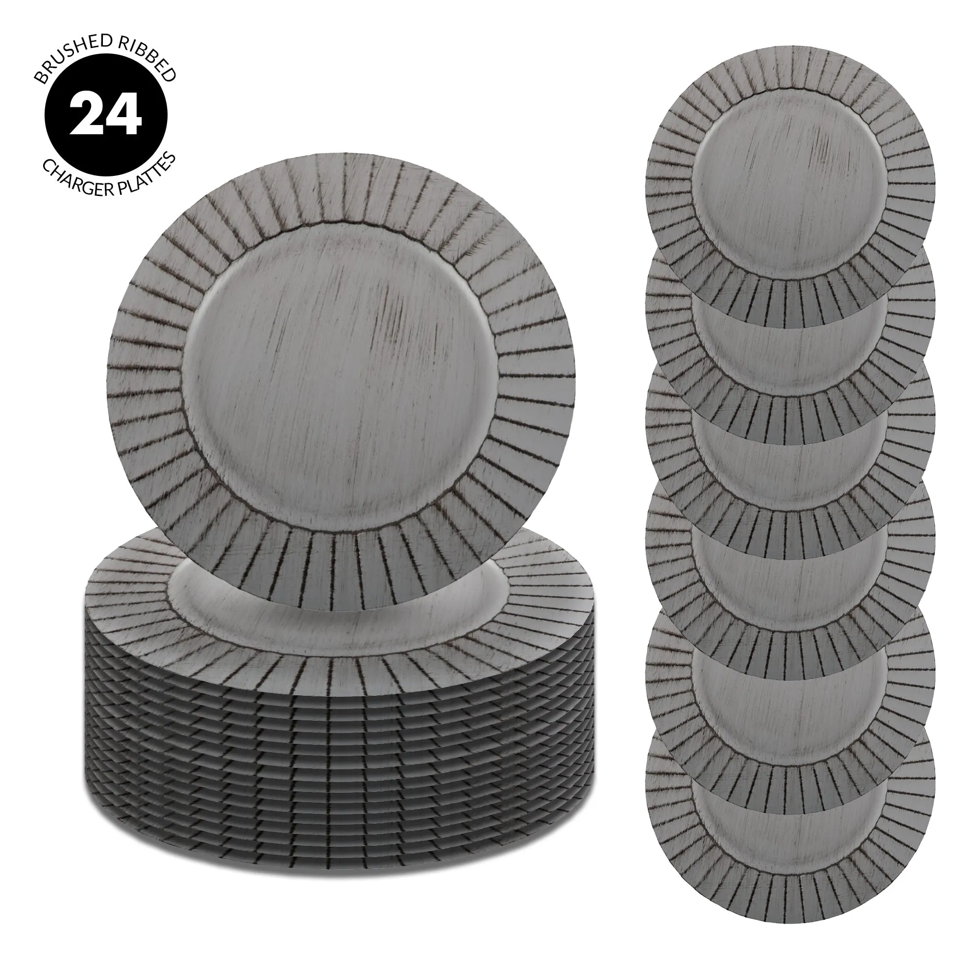 Antique Brushed Ribbed Charger Plates, BULK Set