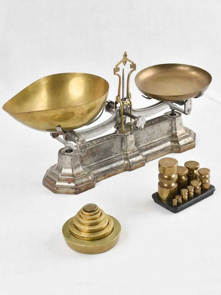 Antique French weigh scales w/ weights - pounds 19"