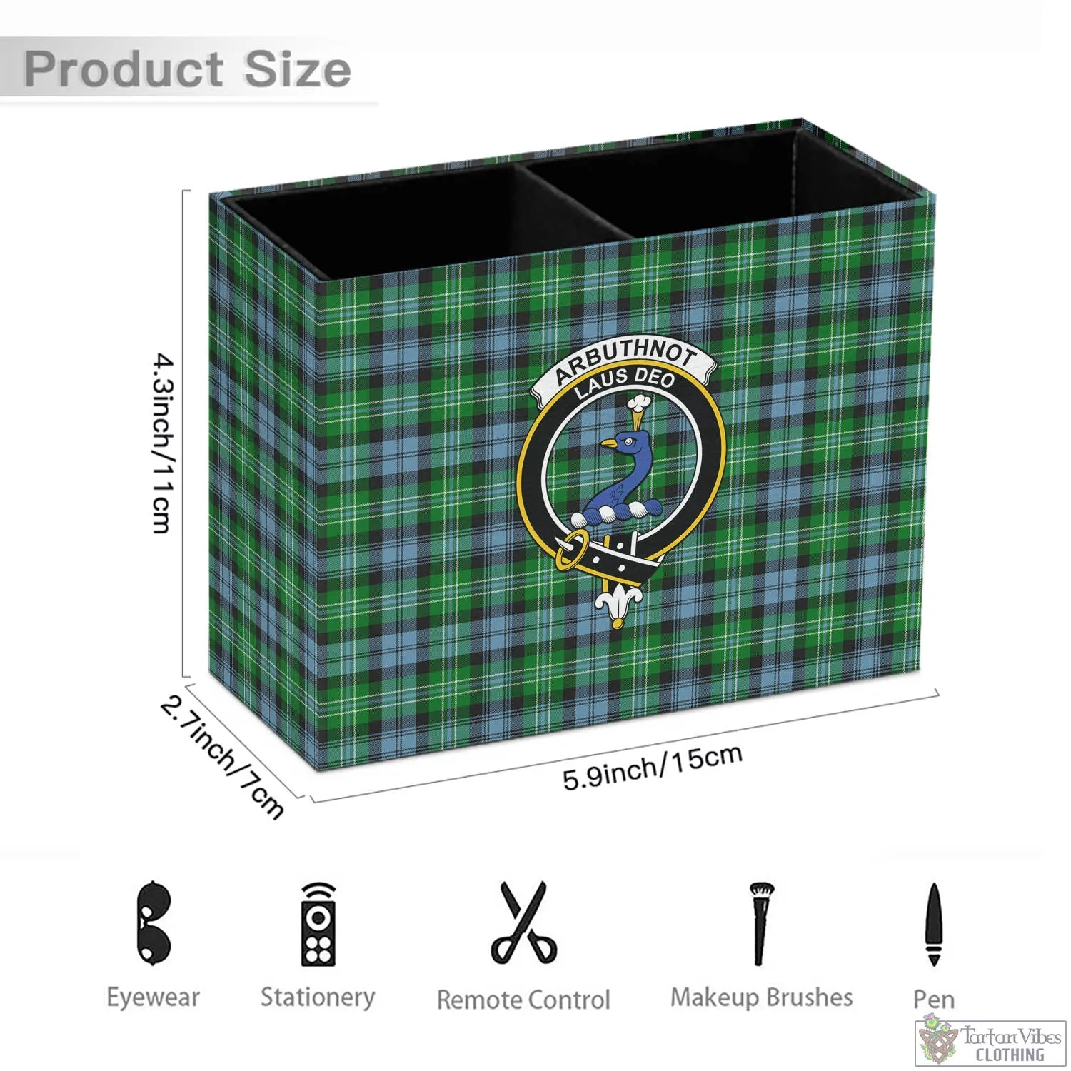 Arbuthnot Ancient Tartan Pen Holder with Family Crest