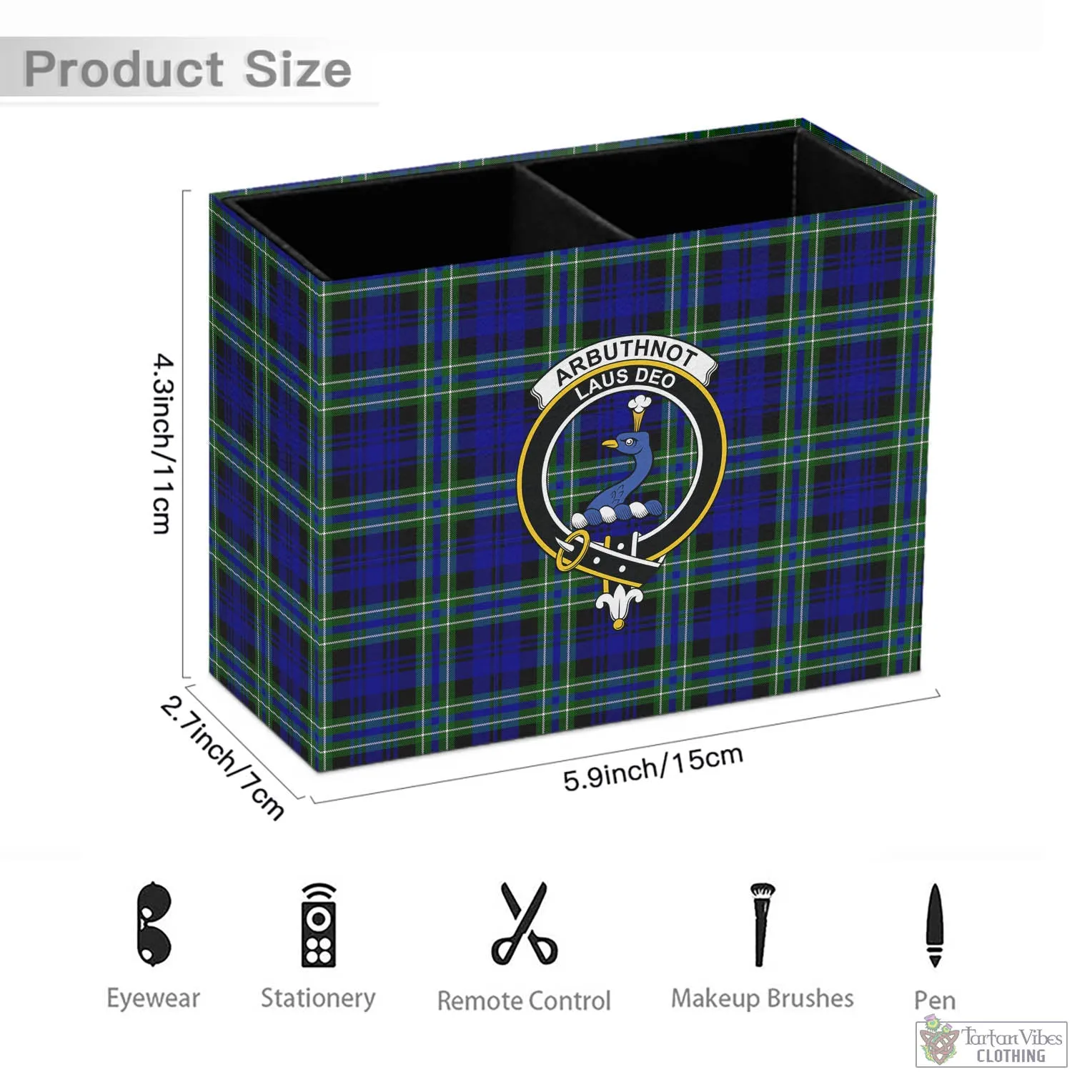 Arbuthnot Modern Tartan Pen Holder with Family Crest