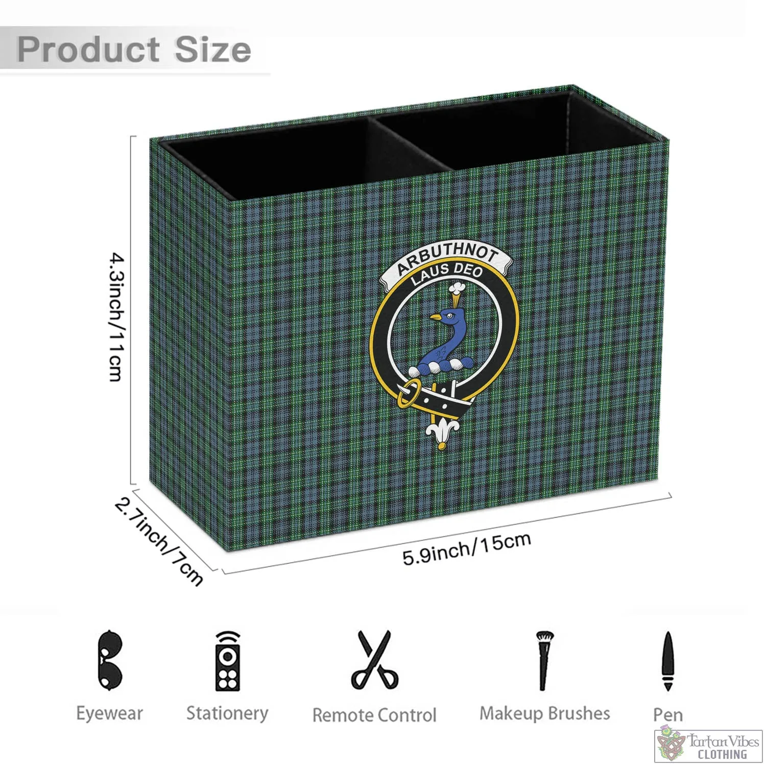 Arbuthnot Tartan Pen Holder with Family Crest