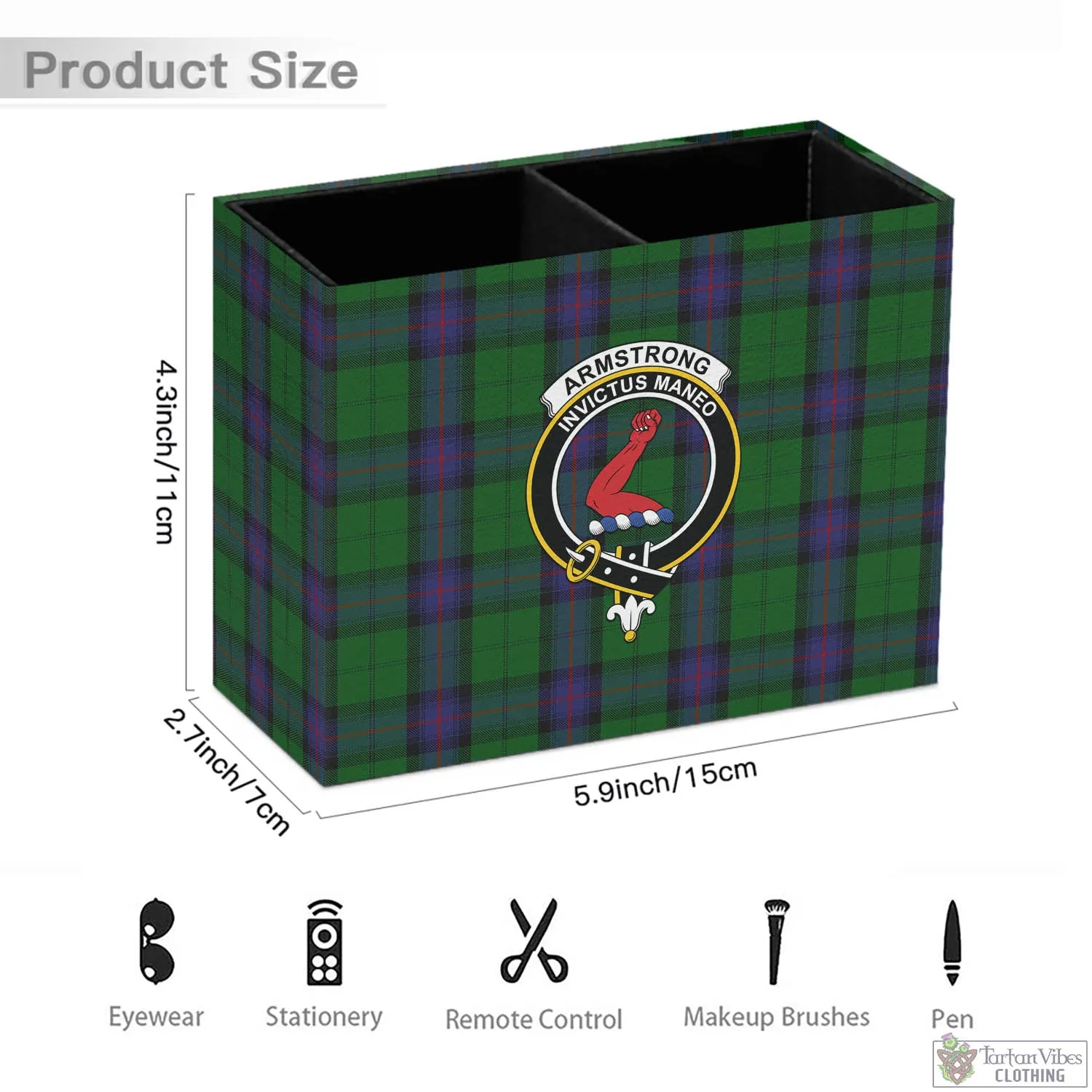 Armstrong Tartan Pen Holder with Family Crest