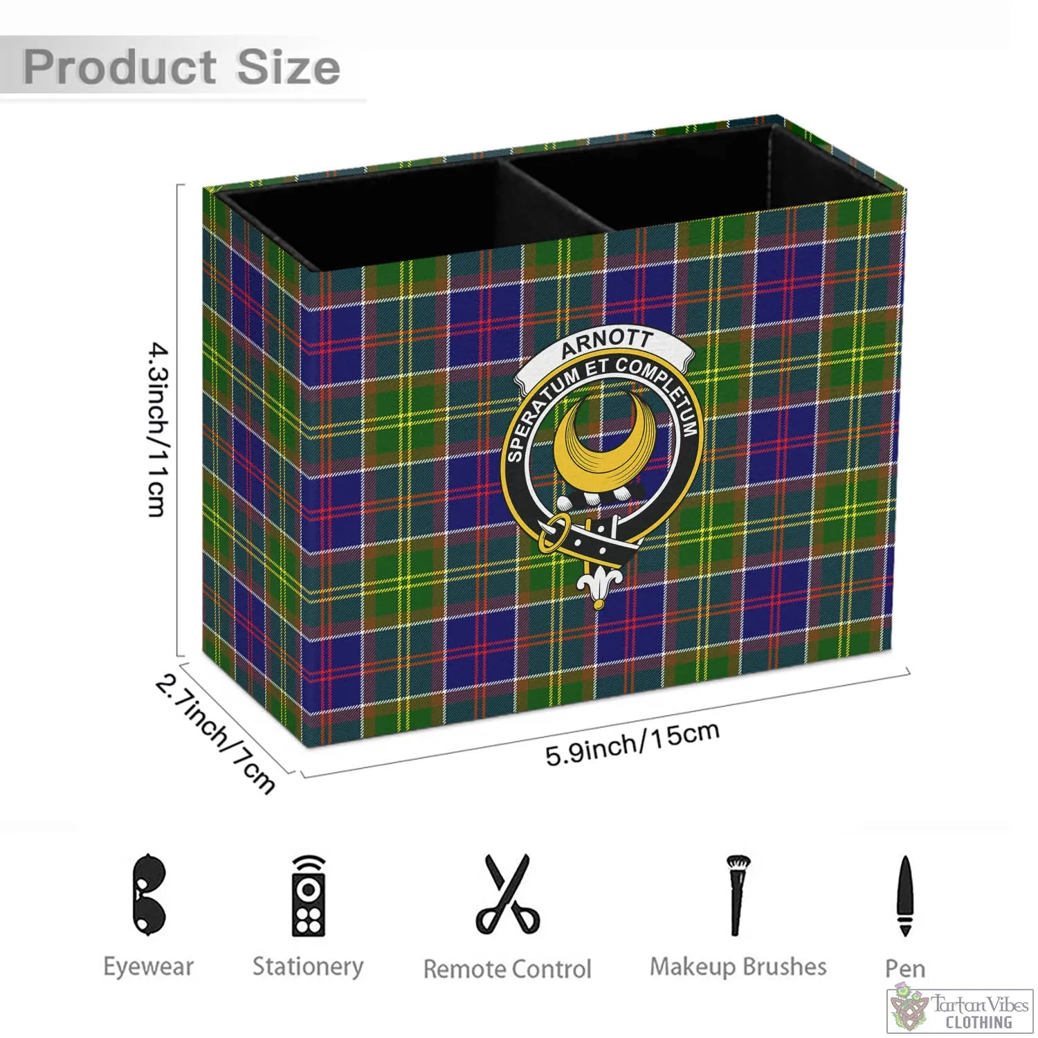 Arnott Tartan Pen Holder with Family Crest