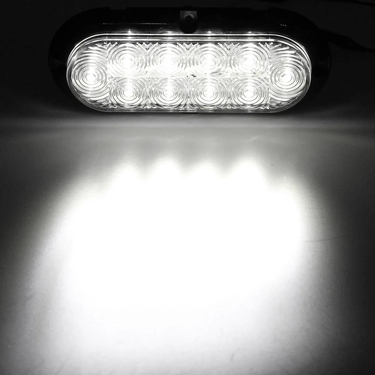 artsam 2x 6 Oval White Led Trailer Lights 10 LED Clear Lens Oblong Led Trailer Truck Reverse Backup Light Flange Mount Stop Turn Tail Lights w/Chrome Bezels Waterproof Surface Mount 12V