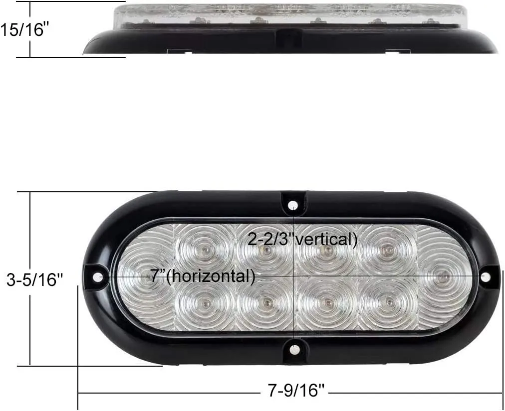 artsam 2x 6 Oval White Led Trailer Lights 10 LED Clear Lens Oblong Led Trailer Truck Reverse Backup Light Flange Mount Stop Turn Tail Lights w/Chrome Bezels Waterproof Surface Mount 12V