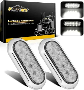 artsam 2x 6 Oval White Led Trailer Lights 10 LED Clear Lens Oblong Led Trailer Truck Reverse Backup Light Flange Mount Stop Turn Tail Lights w/Chrome Bezels Waterproof Surface Mount 12V