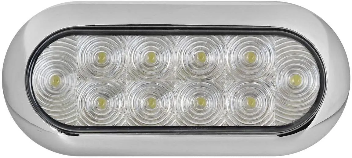 artsam 2x 6 Oval White Led Trailer Lights 10 LED Clear Lens Oblong Led Trailer Truck Reverse Backup Light Flange Mount Stop Turn Tail Lights w/Chrome Bezels Waterproof Surface Mount 12V