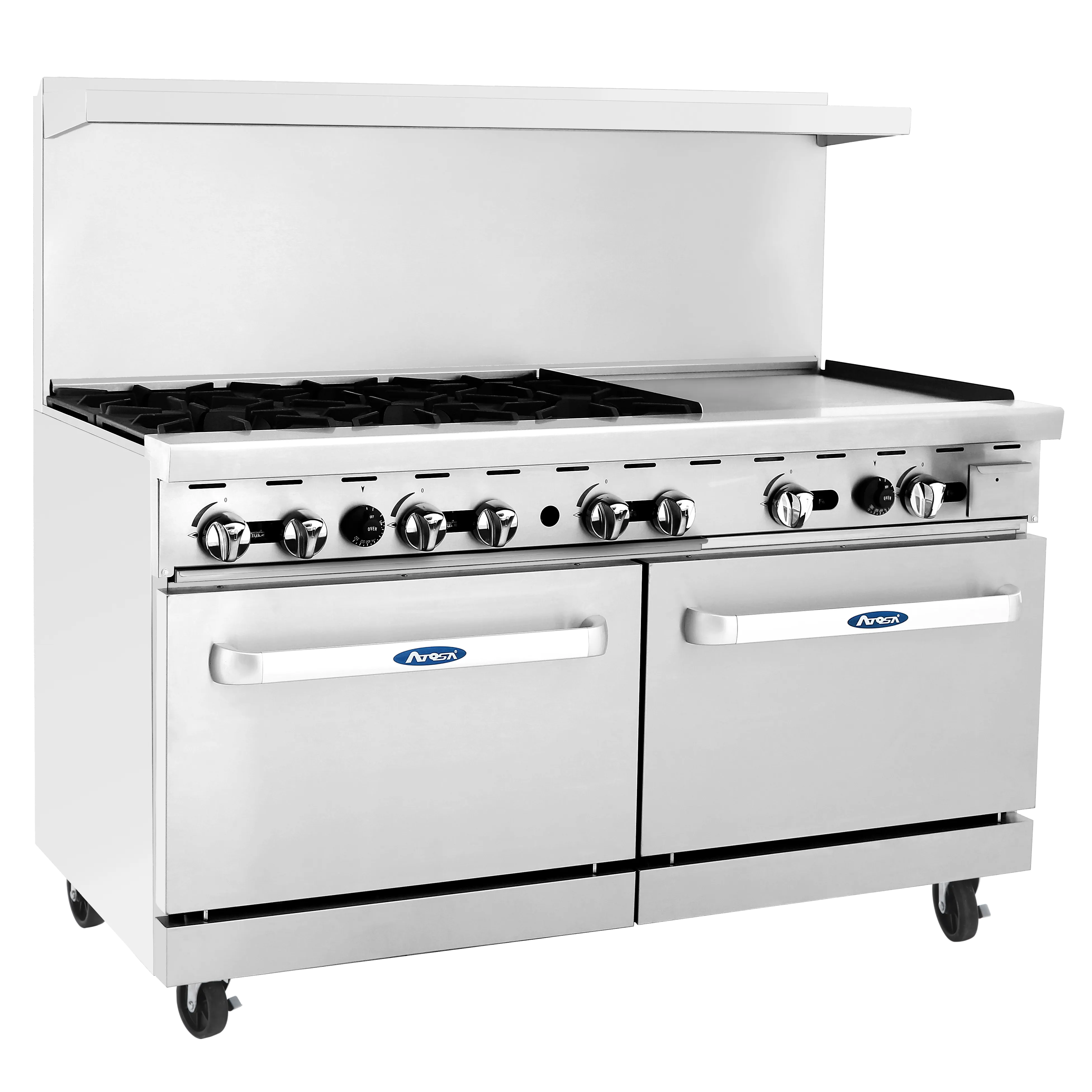 Atosa AGR-6B24GR 60" Natural Gas 6-Burner Range with 24" Right Griddle Top - 294,000 BTU
