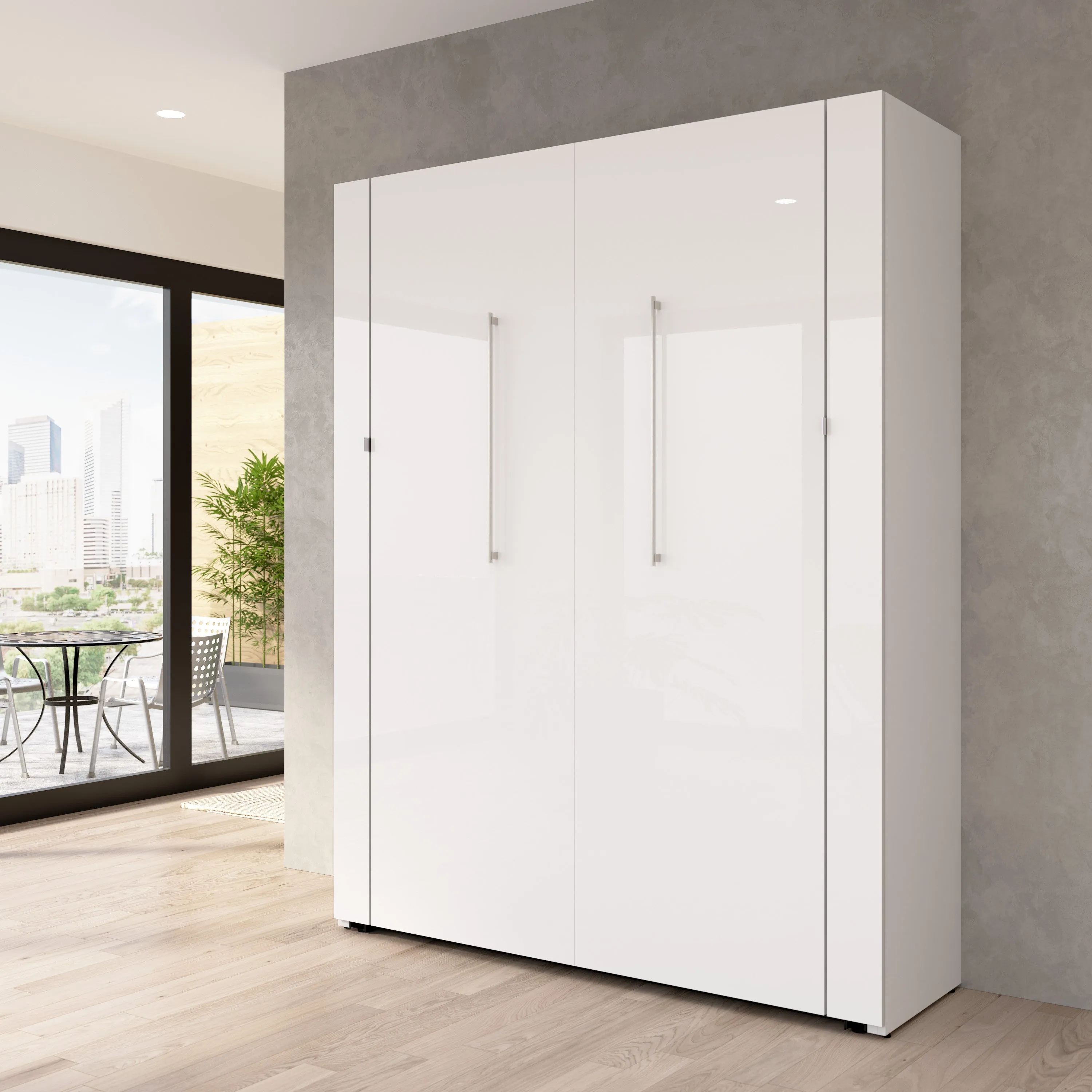 Avalon 67W High Gloss Queen Murphy Wall Bed in High Gloss White