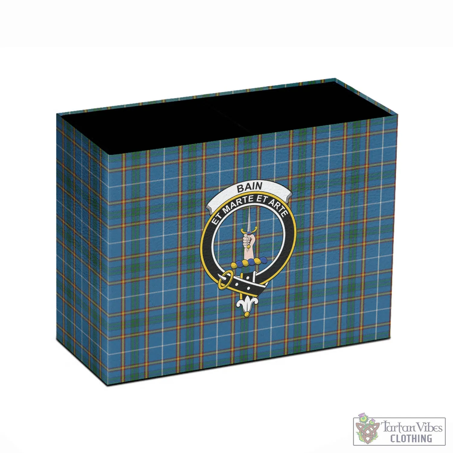 Bain Tartan Pen Holder with Family Crest