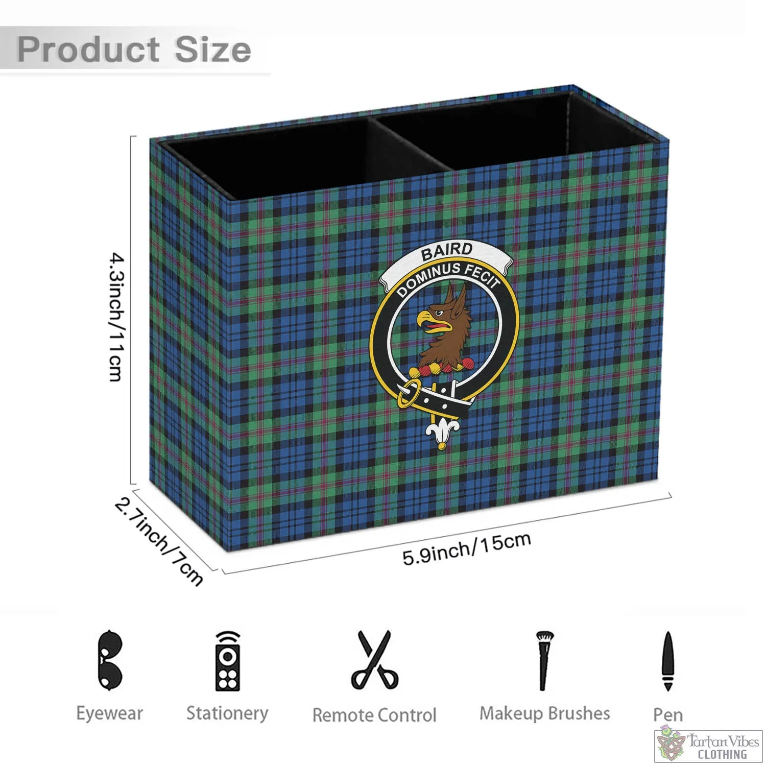 Baird Ancient Tartan Pen Holder with Family Crest