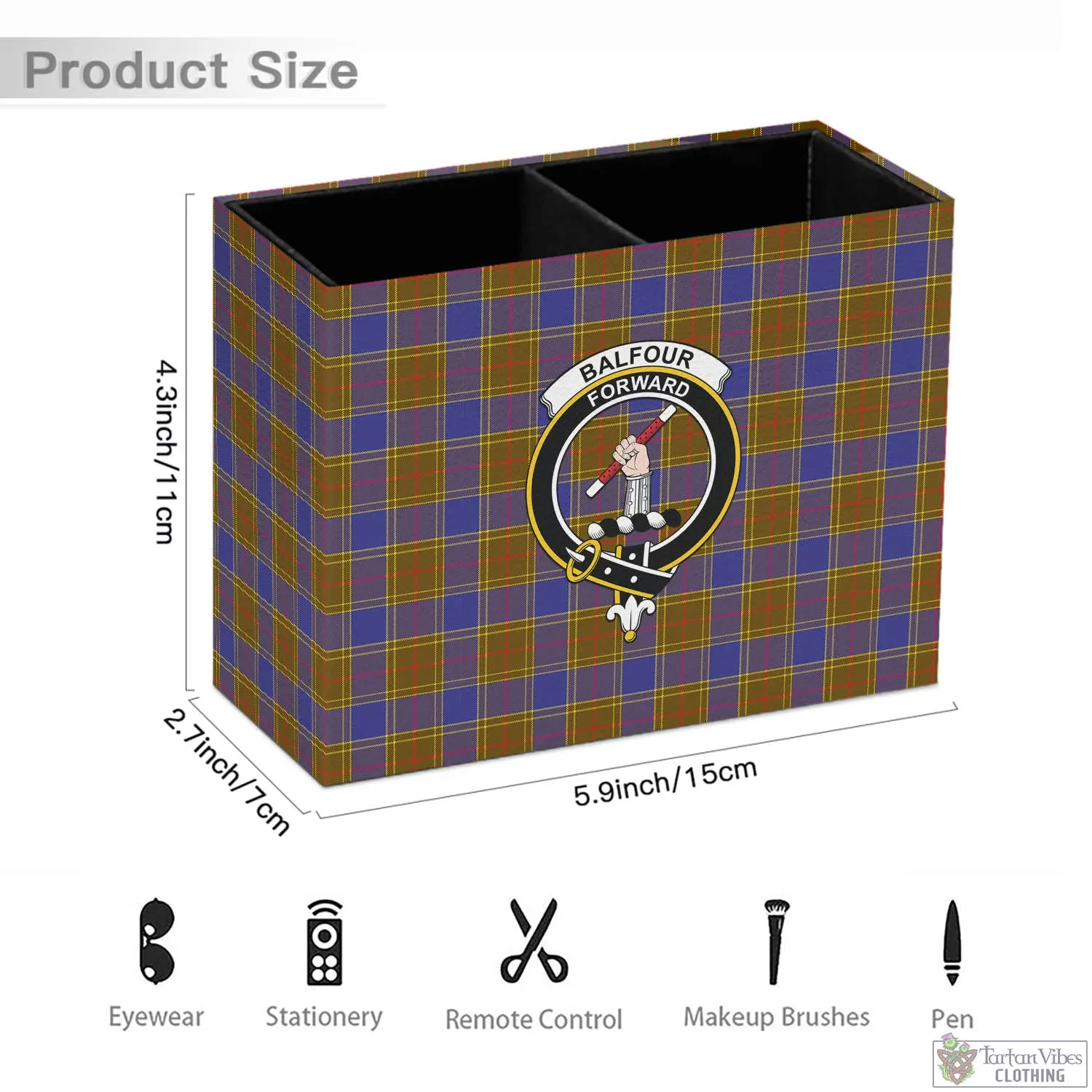 Balfour Tartan Pen Holder with Family Crest