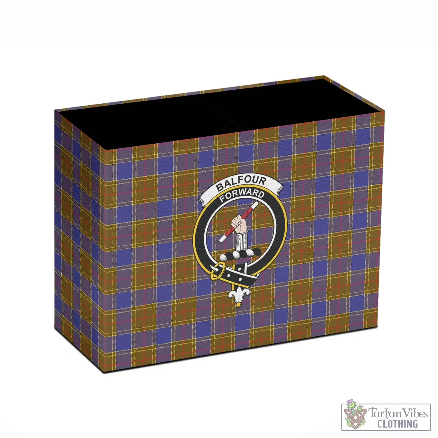 Balfour Tartan Pen Holder with Family Crest