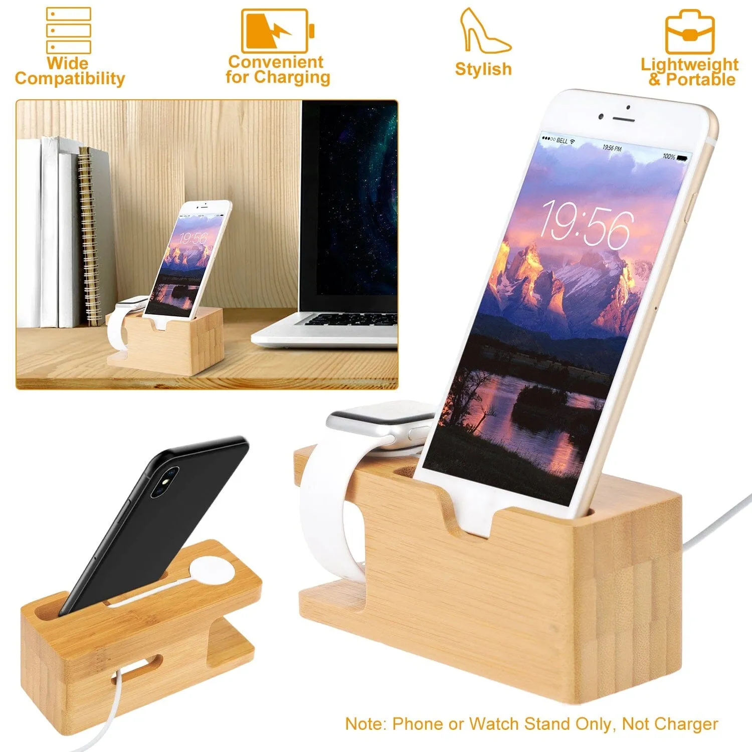 Bamboo Wood Charging Stand for Apple Watch