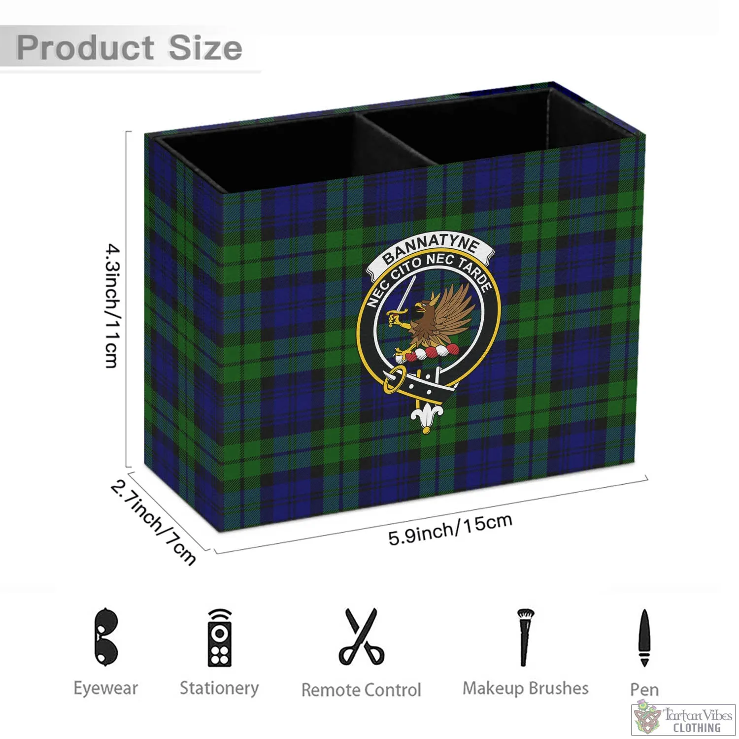Bannatyne Tartan Pen Holder with Family Crest